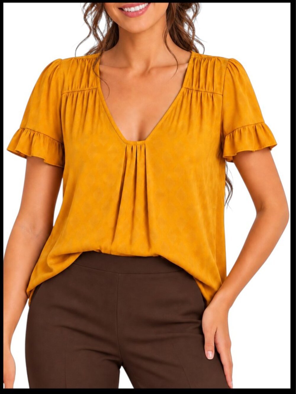 Anthropologie Maeve Hailey Mustard Gold Yellow Jacquard Flutter Sleeve Top S